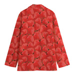 Red Strawberry Pattern Print Women's Cotton Blazer