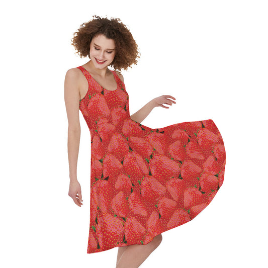 Red Strawberry Pattern Print Women's Sleeveless Dress