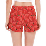 Red Strawberry Pattern Print Women's Split Running Shorts