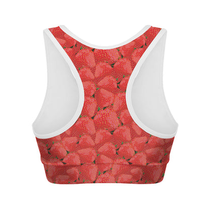 Red Strawberry Pattern Print Women's Sports Bra