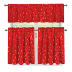 Red Strawberry Print 3 Piece Kitchen Curtains