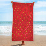 Red Strawberry Print Beach Towel