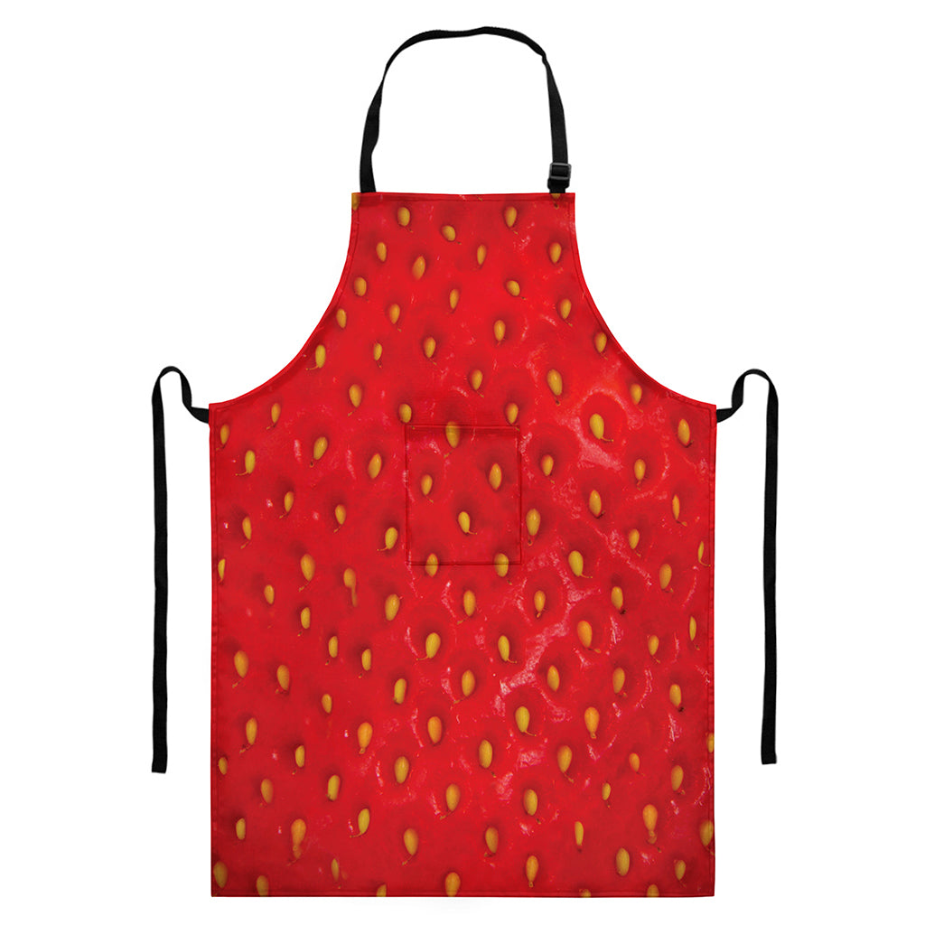 Red Strawberry Print Bib Apron With Pocket