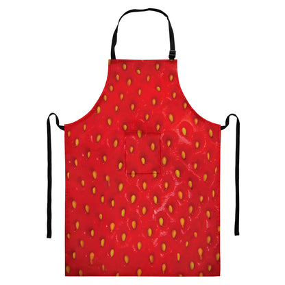 Red Strawberry Print Bib Apron With Pocket
