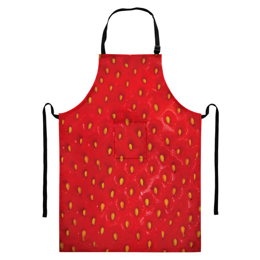 Red Strawberry Print Bib Apron With Pocket