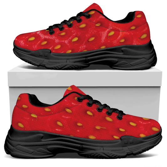 Red Strawberry Print Black Chunky Shoes