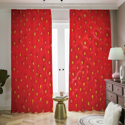 Red Strawberry Print Blackout Pencil Pleat Curtains