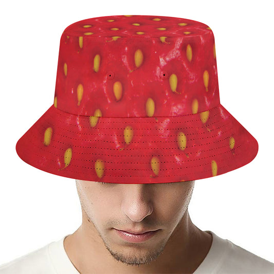 Red Strawberry Print Bucket Hat
