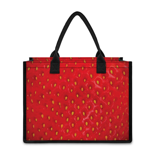 Red Strawberry Print Canvas Tote Bag