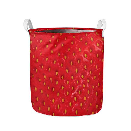 Red Strawberry Print Collapsible Laundry Basket