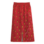 Red Strawberry Print Cotton Front Slit Maxi Skirt