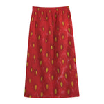 Red Strawberry Print Cotton Front Slit Maxi Skirt