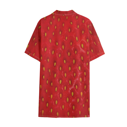 Red Strawberry Print Cotton Hawaiian Shirt