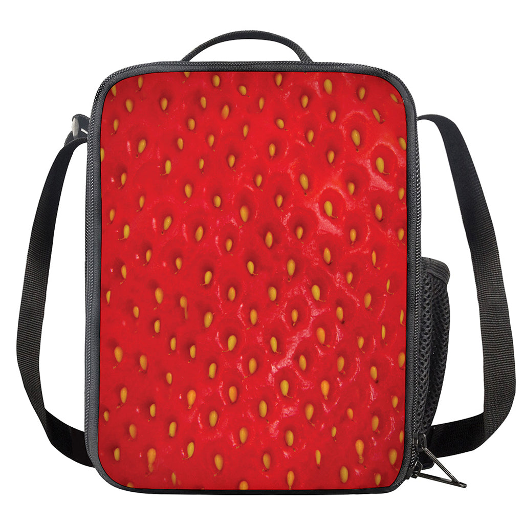 Red Strawberry Print Crossbody Lunch Bag