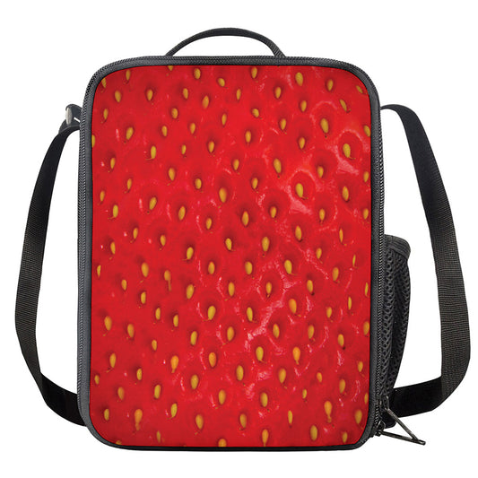 Red Strawberry Print Crossbody Lunch Bag