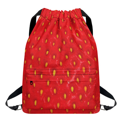 Red Strawberry Print Drawstring Backpack