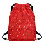 Red Strawberry Print Drawstring Backpack