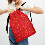 Red Strawberry Print Drawstring Backpack