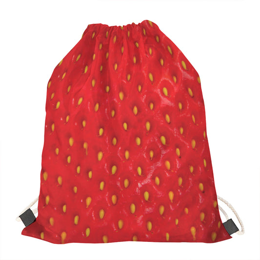 Red Strawberry Print Drawstring Bag