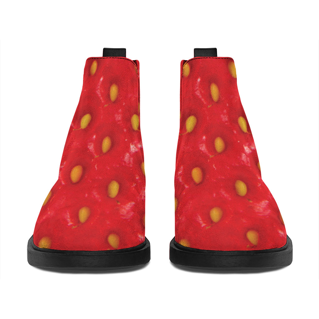 Red Strawberry Print Flat Ankle Boots