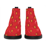 Red Strawberry Print Flat Ankle Boots