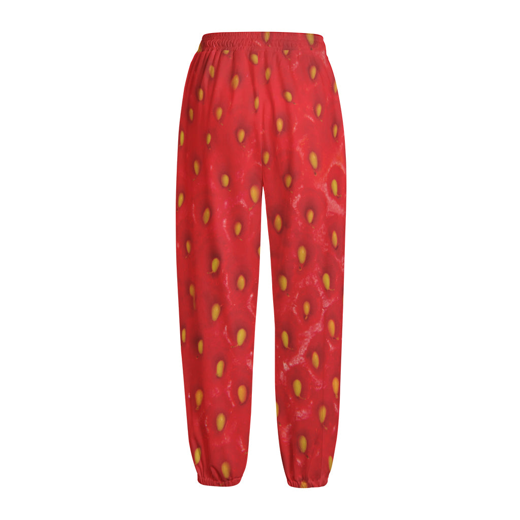 Red Strawberry Print Fleece Lined Knit Pants