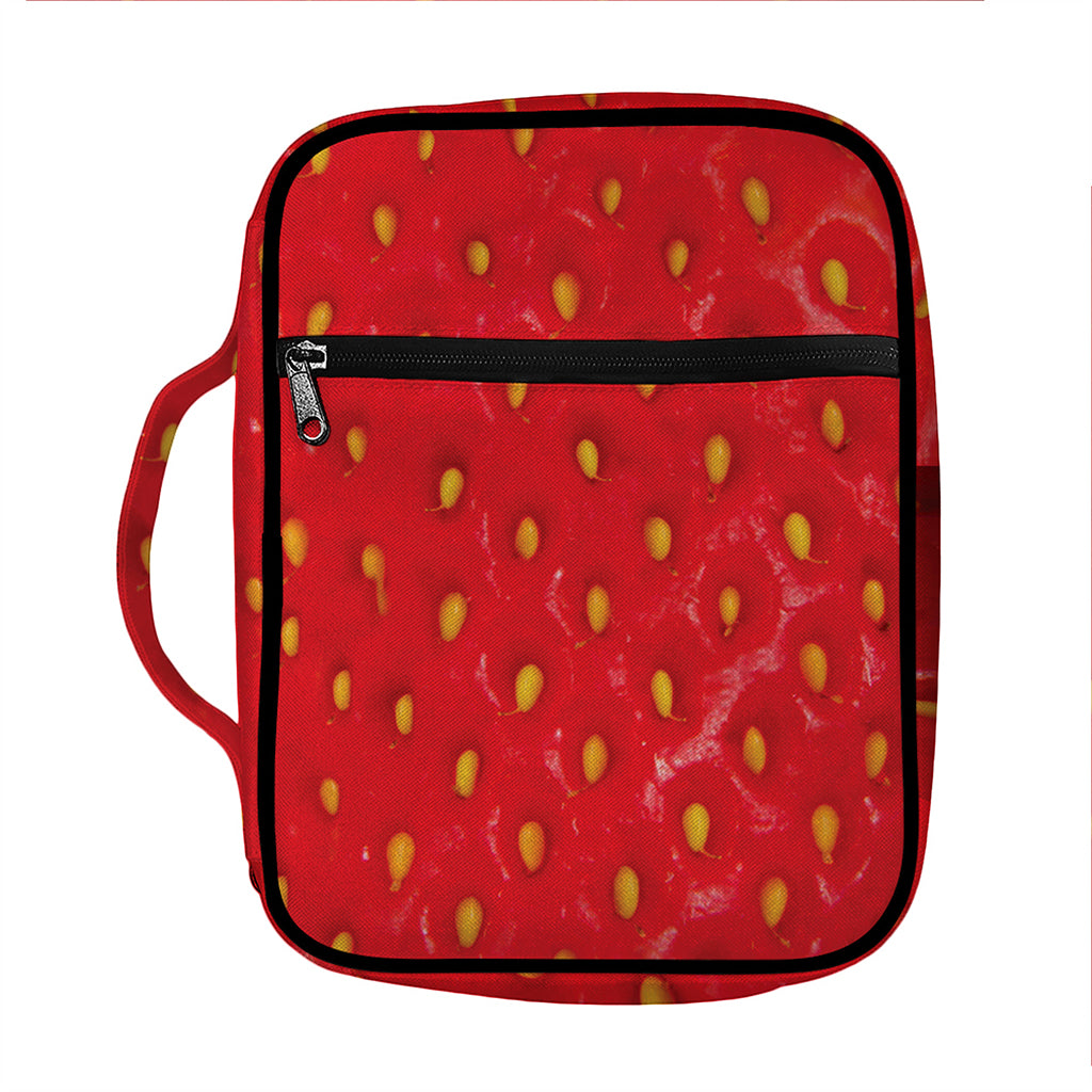 Red Strawberry Print Front Pocket Bible Bag