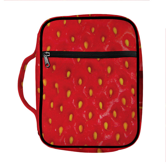 Red Strawberry Print Front Pocket Bible Bag