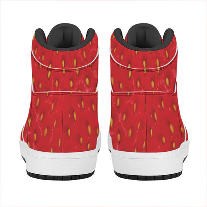 Red Strawberry Print High Top Leather Sneakers