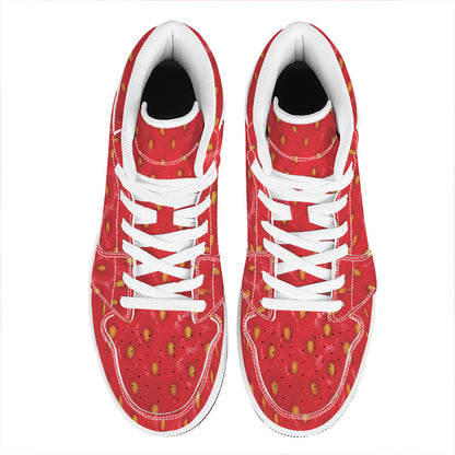Red Strawberry Print High Top Leather Sneakers