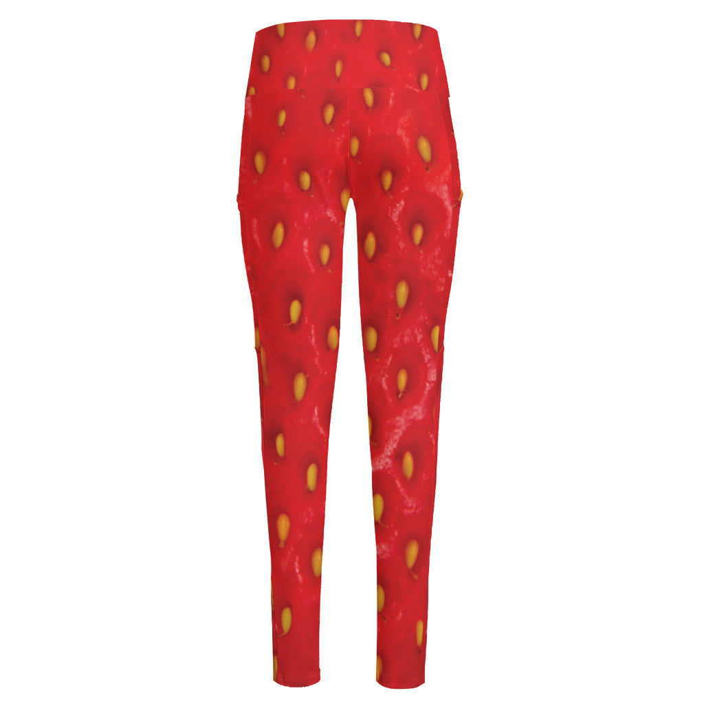 Red Strawberry Print High-Waisted Pocket Leggings