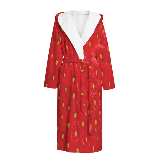 Red Strawberry Print Hooded Bathrobe