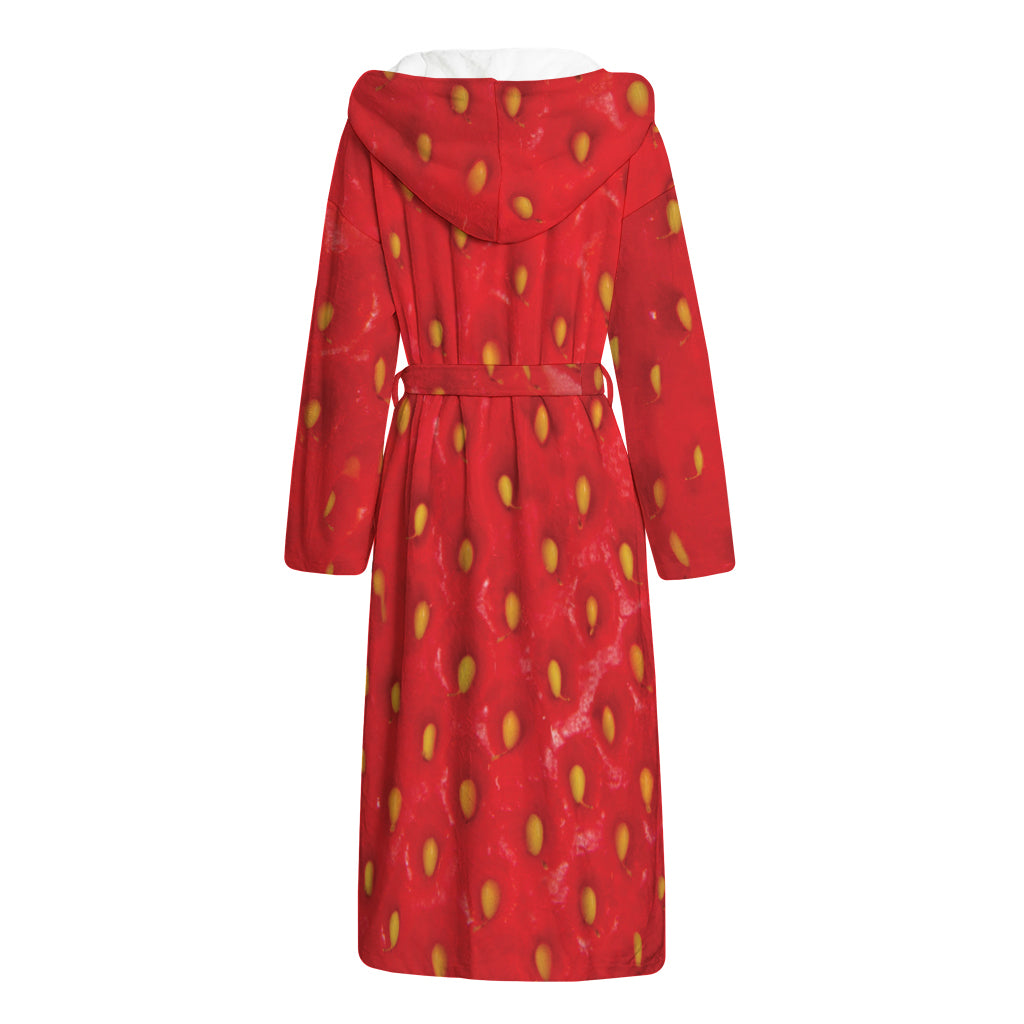 Red Strawberry Print Hooded Bathrobe