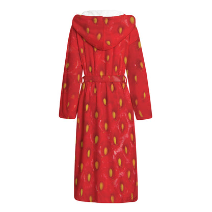 Red Strawberry Print Hooded Bathrobe