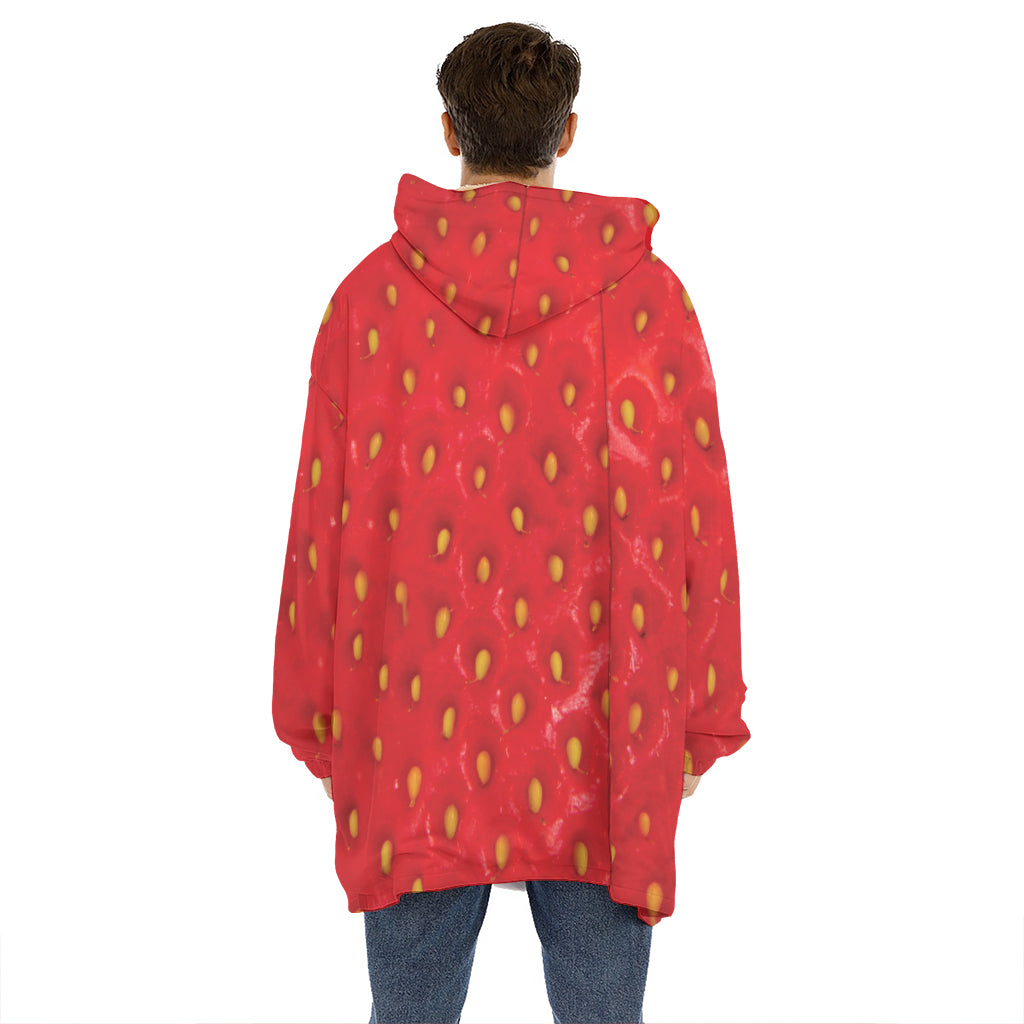 Red Strawberry Print Hoodie Blanket