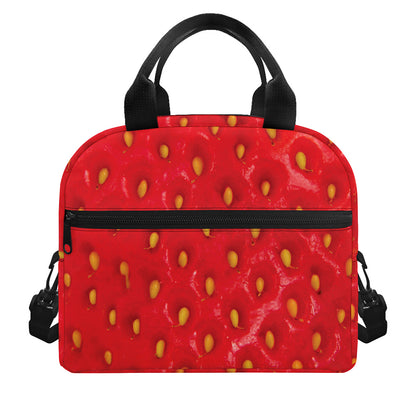 Red Strawberry Print Insulated Lunch Bag