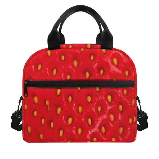 Red Strawberry Print Insulated Lunch Bag