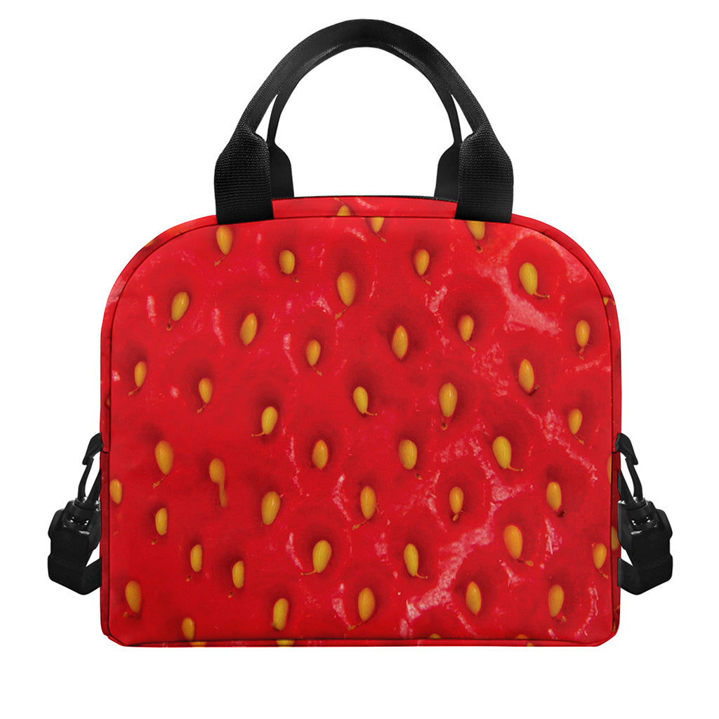 Red Strawberry Print Insulated Lunch Bag
