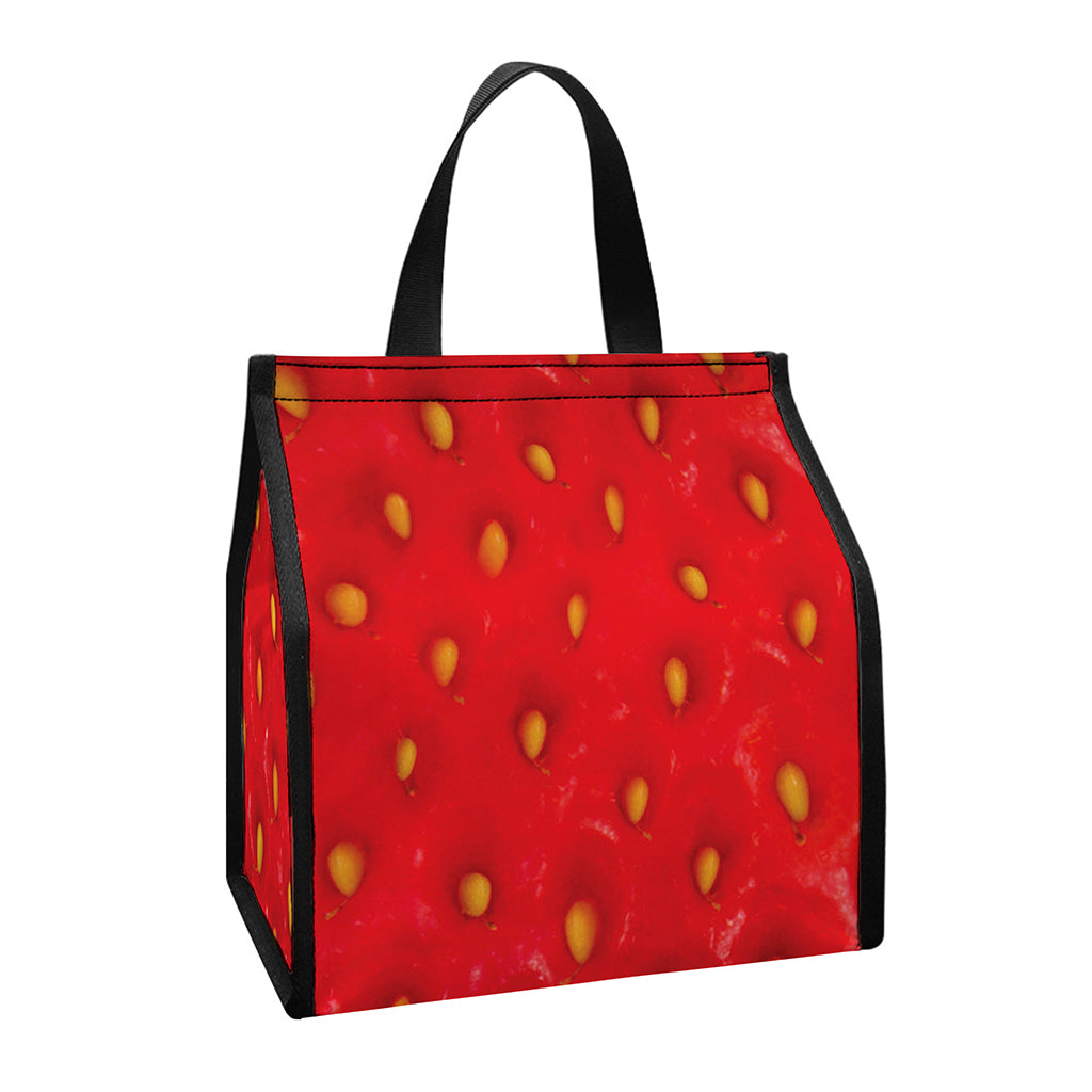 Red Strawberry Print Insulated Lunch Tote