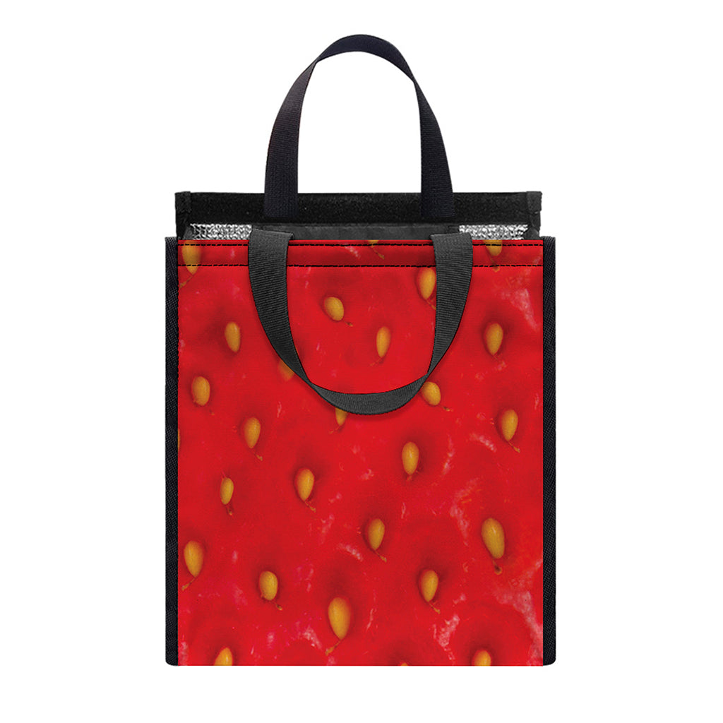 Red Strawberry Print Insulated Lunch Tote