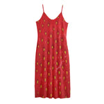 Red Strawberry Print Jersey Midi Cami Dress