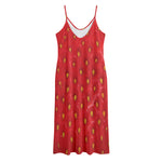 Red Strawberry Print Jersey Midi Cami Dress