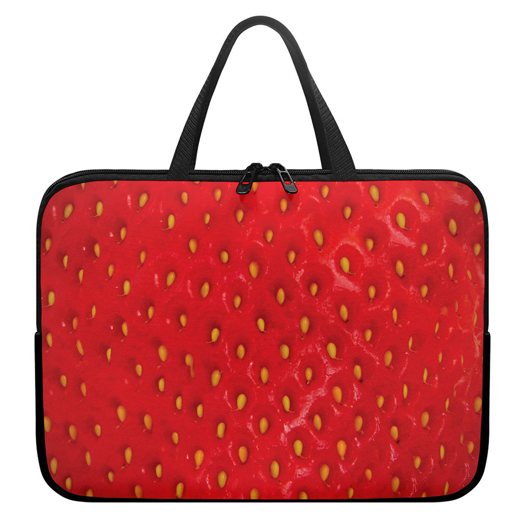 Red Strawberry Print Laptop Sleeve With Handle