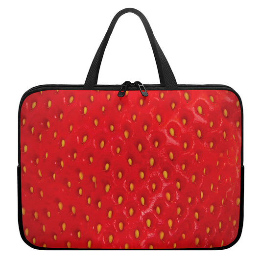 Red Strawberry Print Laptop Sleeve With Handle