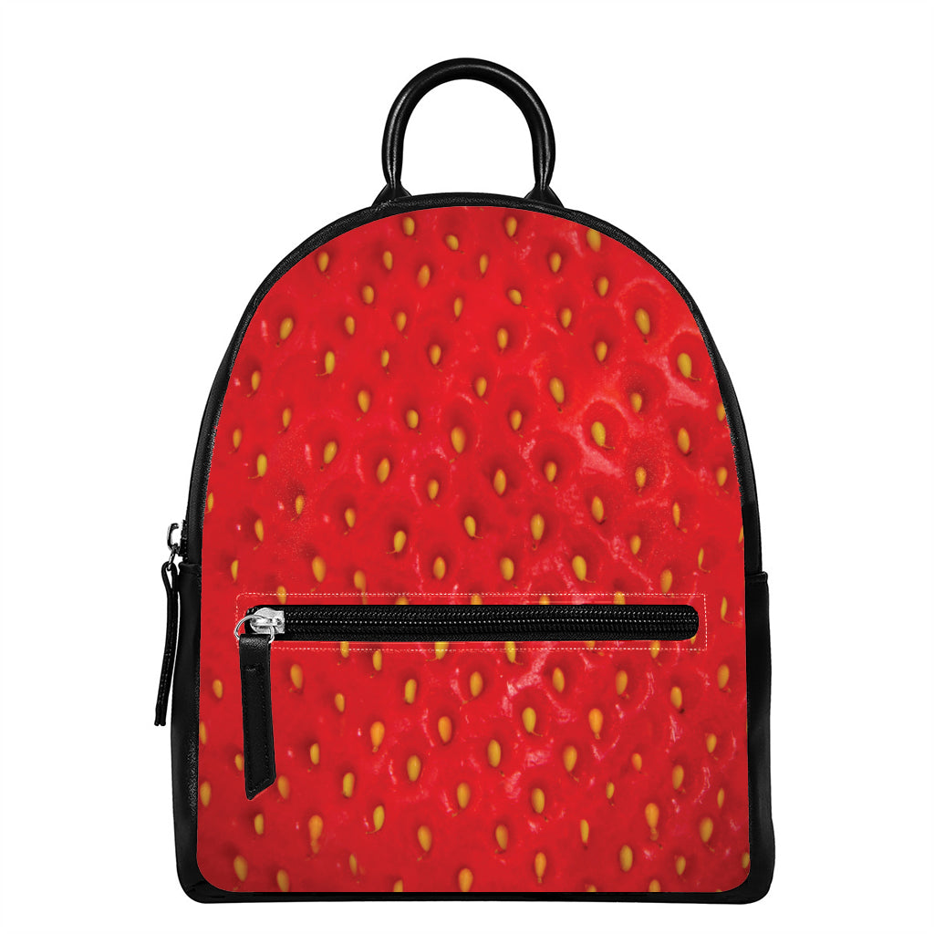 Red Strawberry Print Leather Backpack