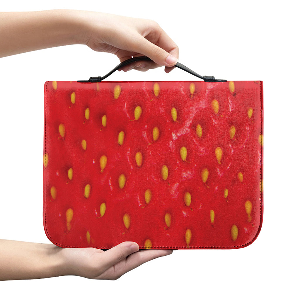 Red Strawberry Print Leather Bible Cover