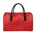 Red Strawberry Print Leather Duffel Bag