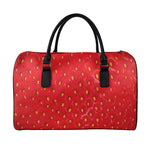 Red Strawberry Print Leather Duffle Bag