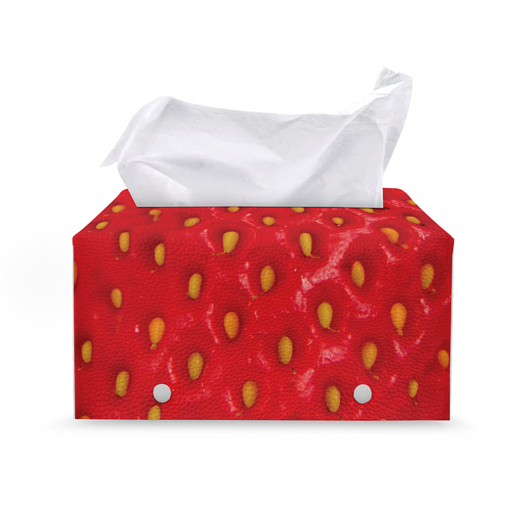 Red Strawberry Print Leather Tissue Box Cover