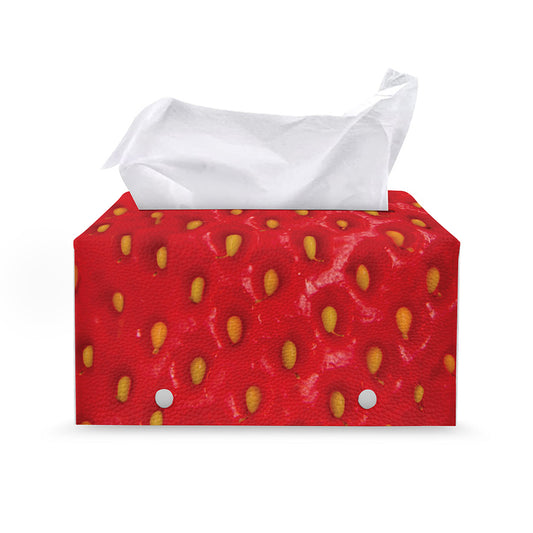 Red Strawberry Print Leather Tissue Box Cover
